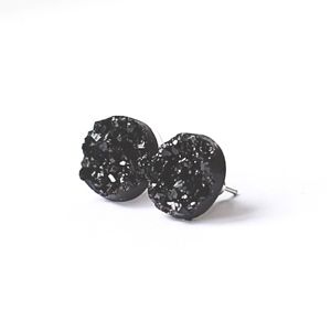Black Stud Earrings, Black Druzy Stud